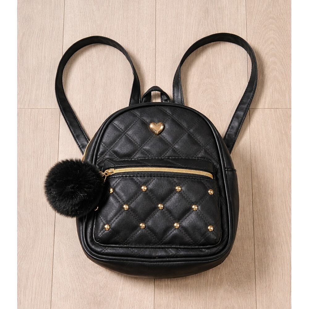 Y2K Coquette Black Gold Mini Backpack Faux Leather Streetstyle Preppy Purse